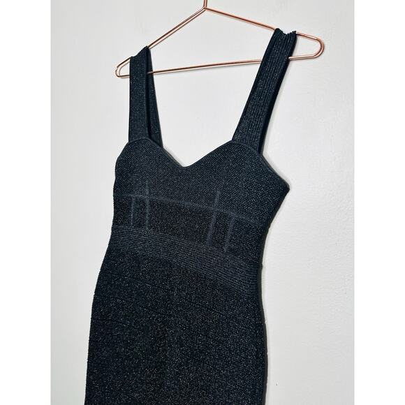 HERVÉ LÉGER Black Bandage Sweetheart Neckline Lurex Gown Dress Size Medium - Picture 9 of 16